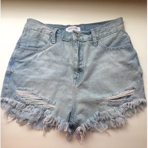 High Waisted Distressed Jean Shorts